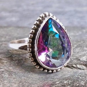 Mystic Topaz 925 Sterling Silver Ring Size N,R US Size 6.5,8.5