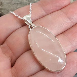 Pink Rose Quartz 925 Sterling Silver Pendant Chain Necklace