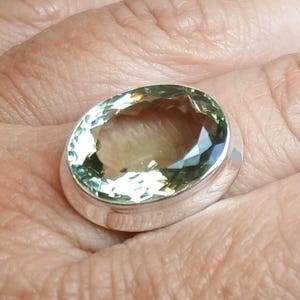 Large Prasiolite Green Amethyst 925 Sterling Silver Ring Size P,U US Size 7.5,10