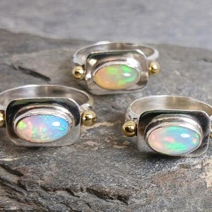 Ethiopian Welo Opal 925 Sterling Silver Ring Size L,N,P US Size 5.75,6.5,7.5