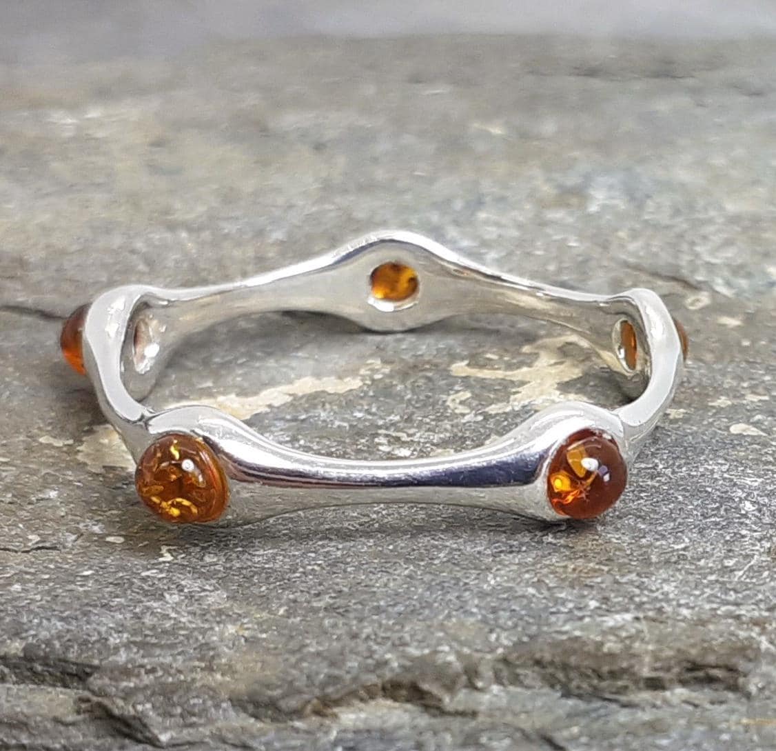Bague Argent 925 & Ambre Baltique Véritable - Soleil/étoile - Fait Main Pologne