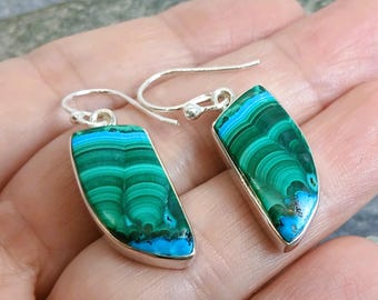Malachite Chrysocolla 925 Sterling Silver Earrings