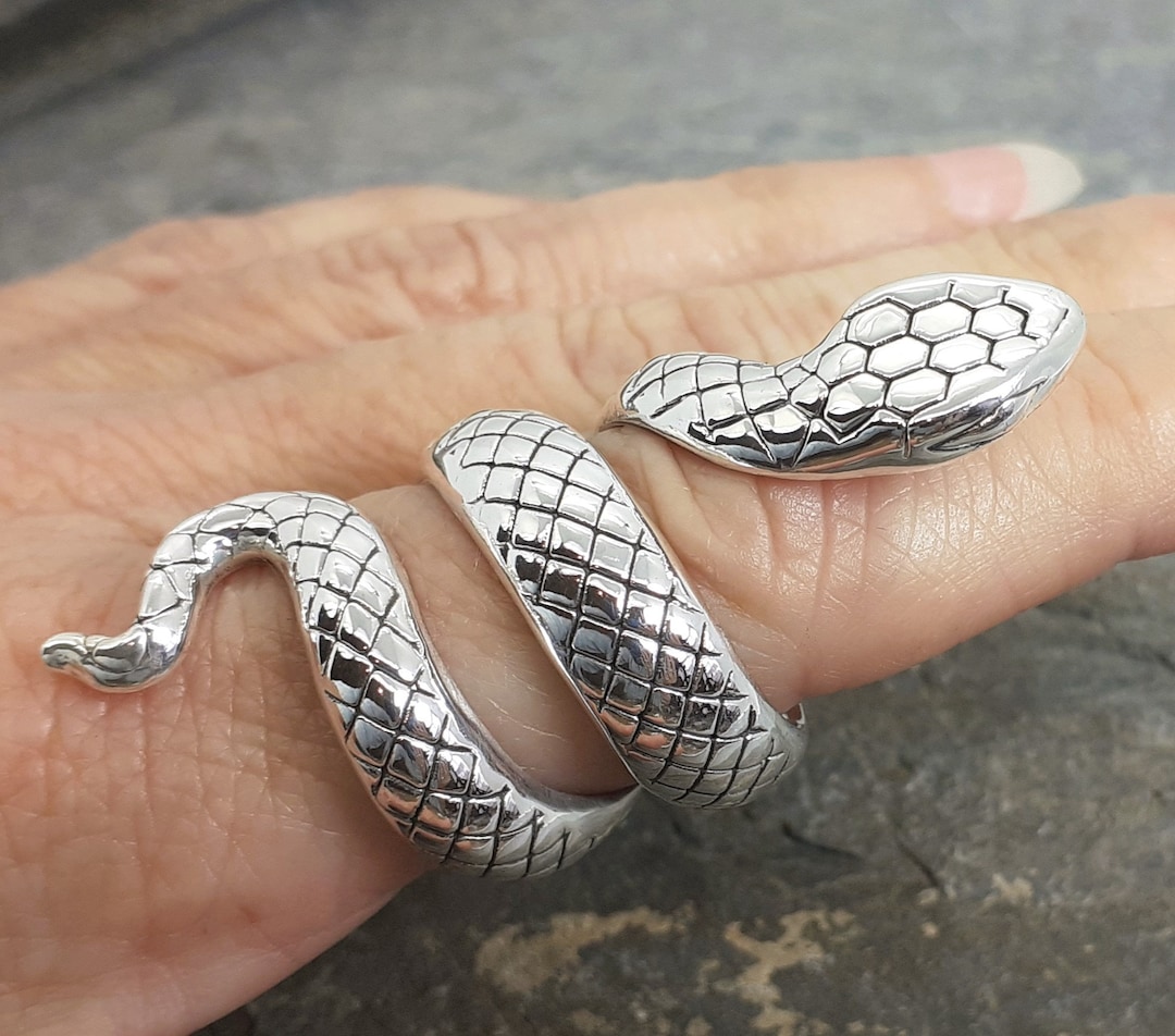Plata 925 Anillo Serpiente Plata De Ley Enorme Serpiente Cobra