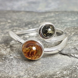 Cognac Green Baltic Amber 925 Sterling Silver Ring Size N,O,Q,T US Size 6.5,7,8,9.5