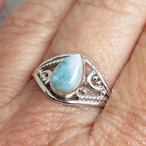 Blue Larimar 925 Sterling Silver Ring Size N,P,R US Size 6.5,7.5,8.5