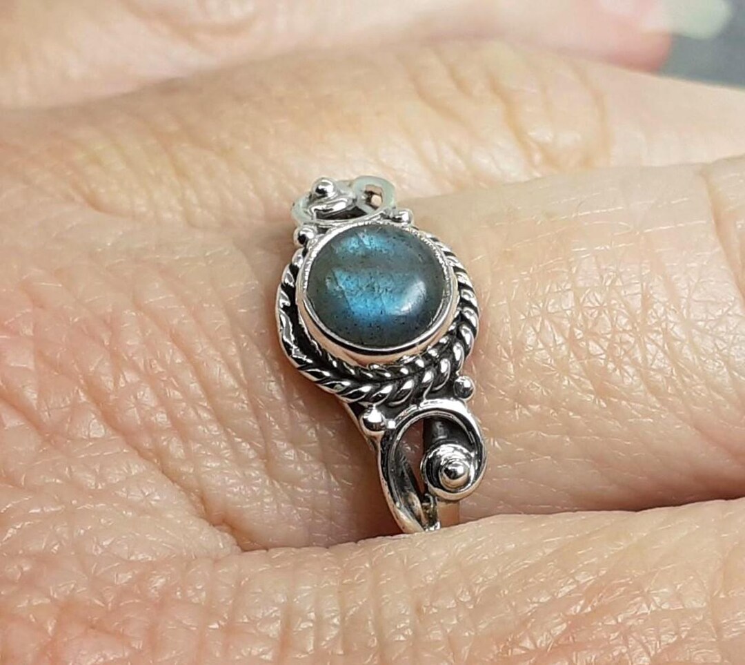 Labradorite 925 Sterling Silver Solitaire Stack Ring Size M,R,T US Size ...
