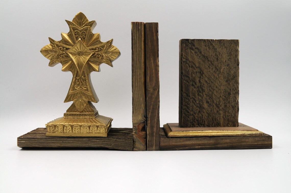 Christian Cross Bookends the Will and Grace of God Gold Ghost Etsy
