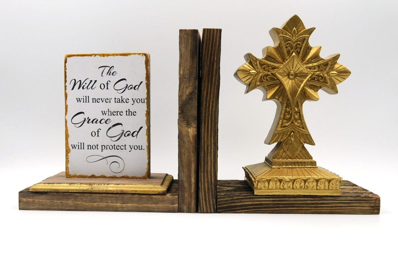 Christian Cross Bookends the Will and Grace of God Gold Ghost Etsy