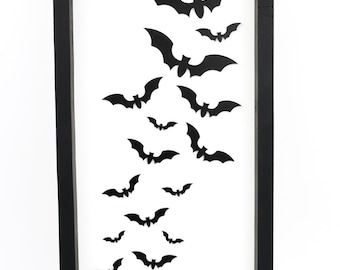 Halloween black bats framed sign, black and white sign, halloween decor, freakin bats, black bats, spooky decor, modern Halloween decor, bat