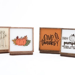 Mini fall shelf sitters, 3D fall sign, fall farmhouse, laser engraved fall signs, fall decor, engraved wood decor, laser cut