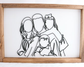 LARGE 18x24” family portrait line drawing, custom family portrait drawing, family sign, 3D sign, custom sign, outlined portrait