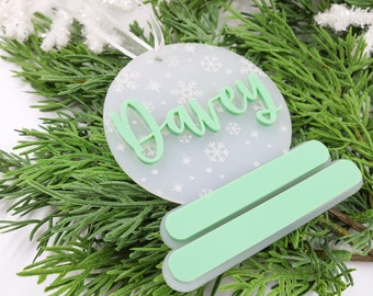 Custom Name snowglobe Christmas ornaments, kids ornaments, custom ornaments, custom Christmas ornaments, acrylic ornaments