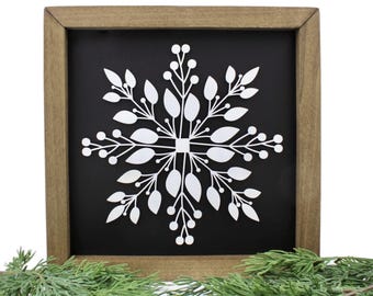 3D Floral Snowflake Sign: Farmhouse Christmas Winter Decor