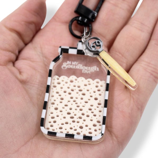 Sourdough Starter Keychain, Whisk Charm, Engraved Acrylic