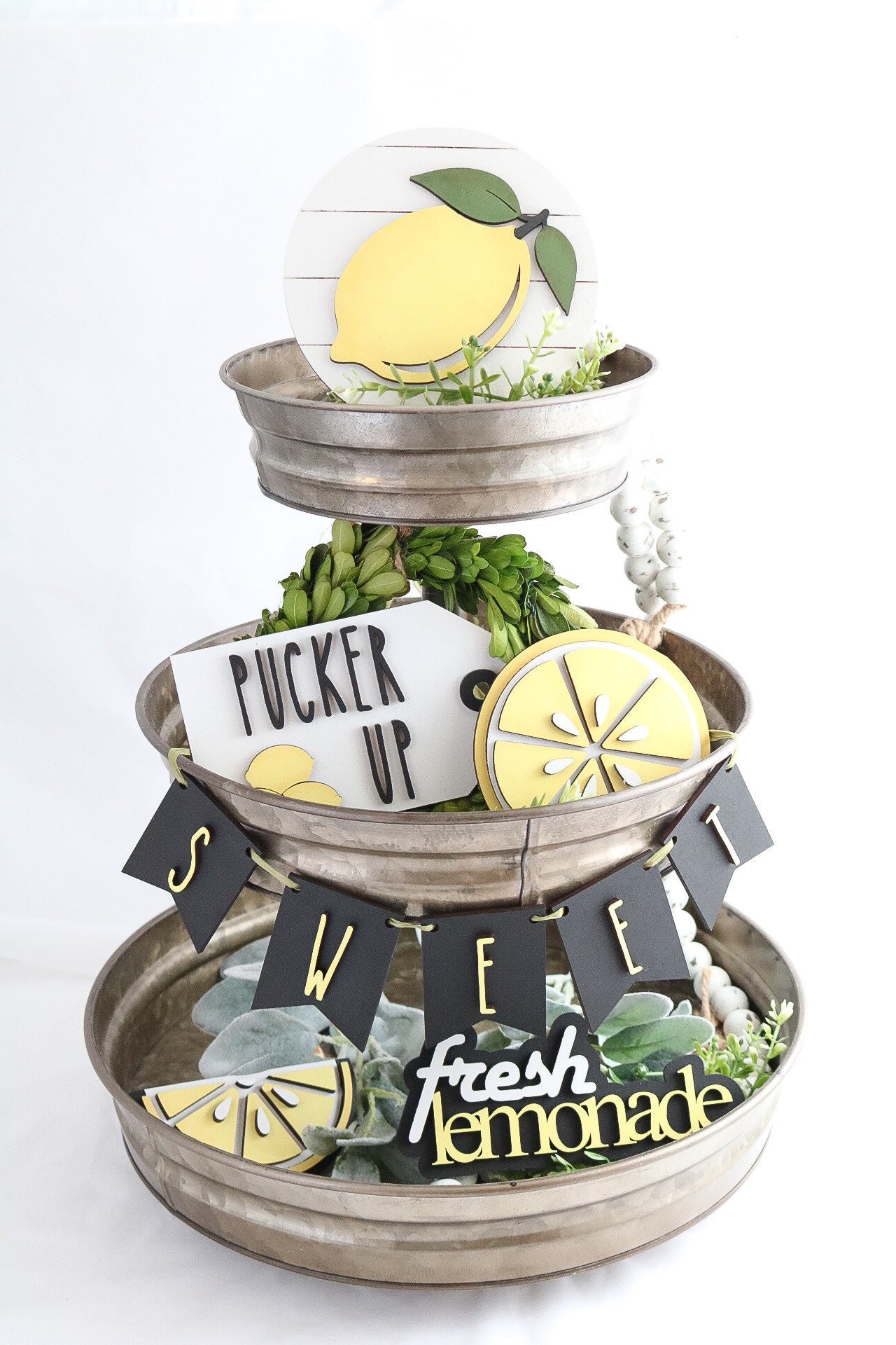 DIY lemon tiered tray set tiered tray lemon decor summer Etsy
