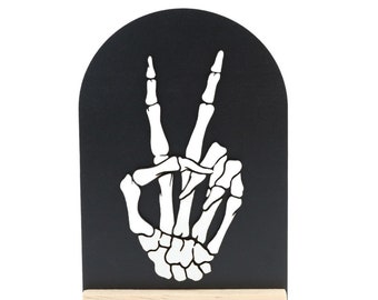 Skeleton hand wood sign, spooky decor, Halloween decor, farmhouse Halloween, spooky, fall decor, wood sign, modern Halloween, middle finger