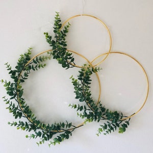 3 pc Set - Gold Colored Metal Hoop Wreath Simplistic Shabby Chic Green Eucalyptus Wreath Succulent Simple Wedding Baby Nursery Rustic