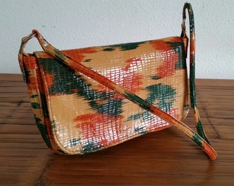 Bolso de cuero multicolor. Hecho a mano con "Aloha" en Hawái.