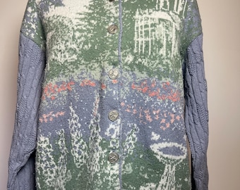 Vintage Parkhurst Cottage Garden Cardigan Sweater – Blue Green Floral Knit Canada
