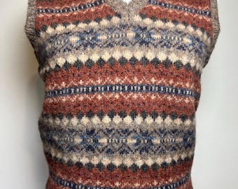 Vintage Lands End Shetland Wool Sweater Vest Made in Scotland Fair Isle Womens Medium 100% Wool Preppy CottagecoreK