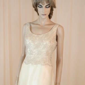 90&#39;s Vintage Wedding Dress - gold dress from the 1990&#39;s – lace bridal gown - A line silk organza dress