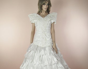 Weißes Hochzeitskleid 80er Jahre-Vintage Brautkleid 80er