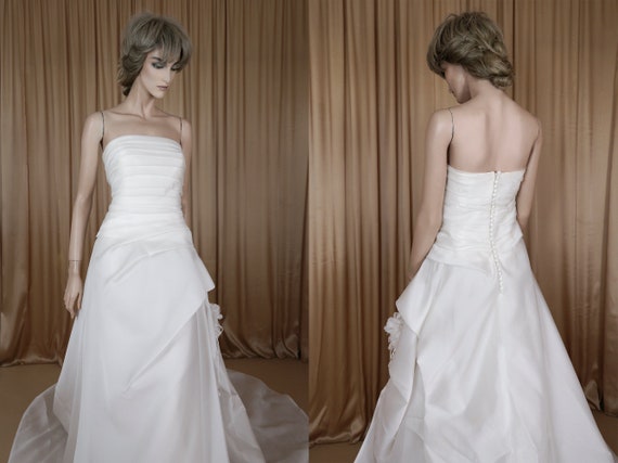 Vintage 90s Wedding Dress: Draped Corset A-Line Organza Gown