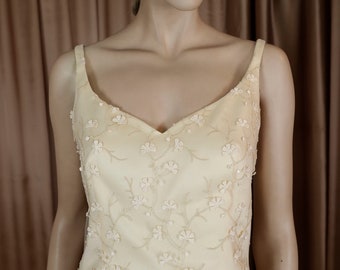 90s Vintage Wedding Dress: Dark Ivory Lace Bridal Gown, Silk Organza A-Line