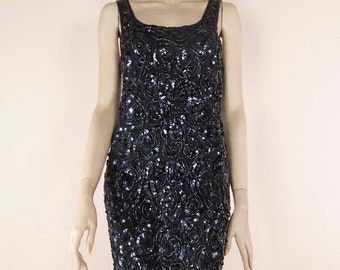 Vintage 90er Jahre Blaues Pailletten Cocktailkleid