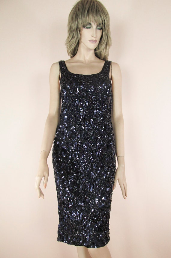 Vintage 90s Blue Sequin Cocktail Dress - UK 14 / US 10 - Etsy Vintage 90s Blue Sequin Cocktail Dress - UK 14 / US 10 - Etsy