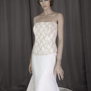 90s Vintage Ivory Mermaid Wedding Dress: Lace Bodice, Train