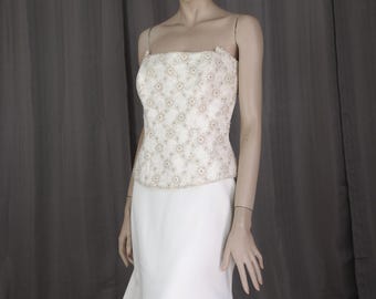 90s Vintage Ivory Mermaid Wedding Dress: Lace Bodice, Train