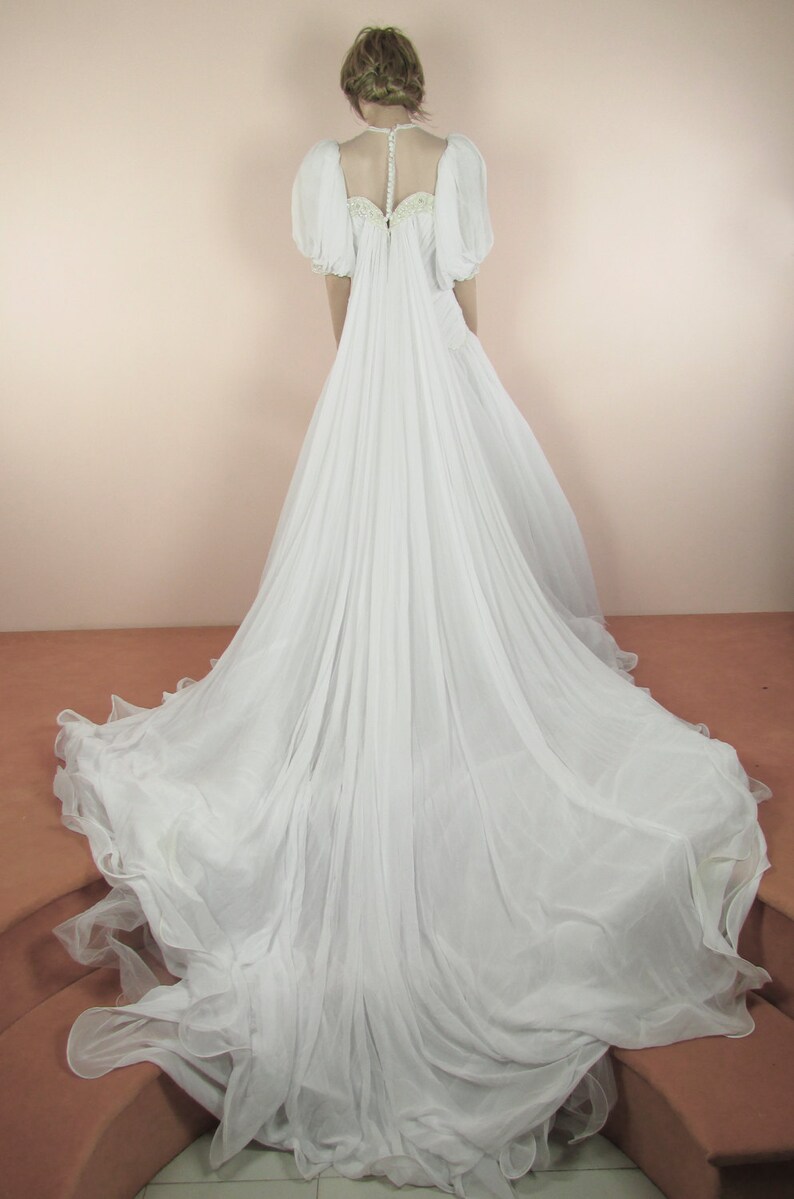 70's Vintage Wedding Dress White Bridal Gown From the 1970's Chiffon