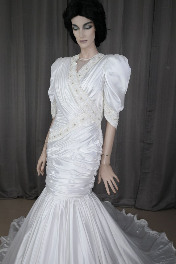 Buy 80s Vintage Mermaid Wedding Dress: Draped Lace Bodice, Long Train  Online in India - Etsy