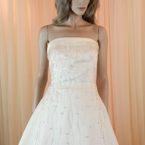 Vintage 90s Ivory Wedding Dress: Strapless Embroidered A-Line Gown