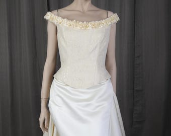90s Vintage Corset Wedding Dress: Damasked Fabric, Two-Piece Bridal Gown