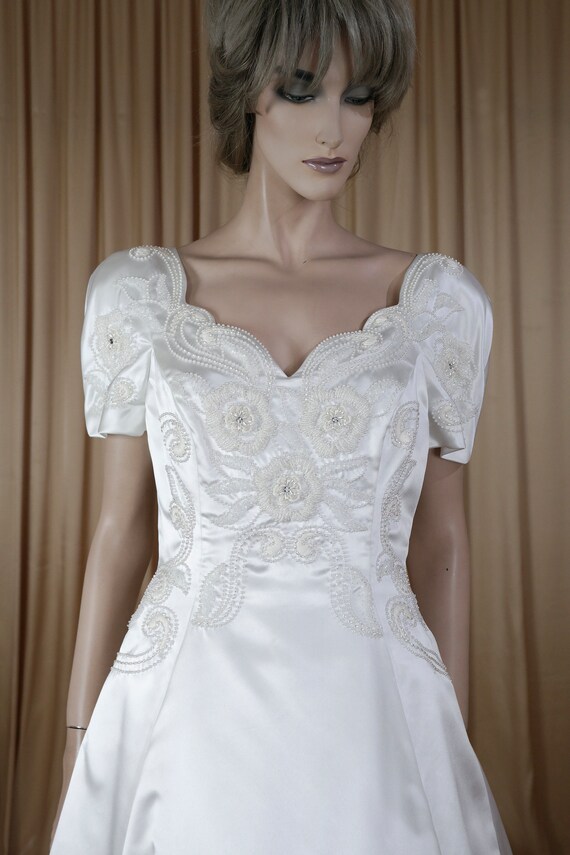 90s Vintage Embroidered Wedding Dress: Made in Italy, - Gem 90s Vintage Embroidered Wedding Dress: Made in Italy, - Gem