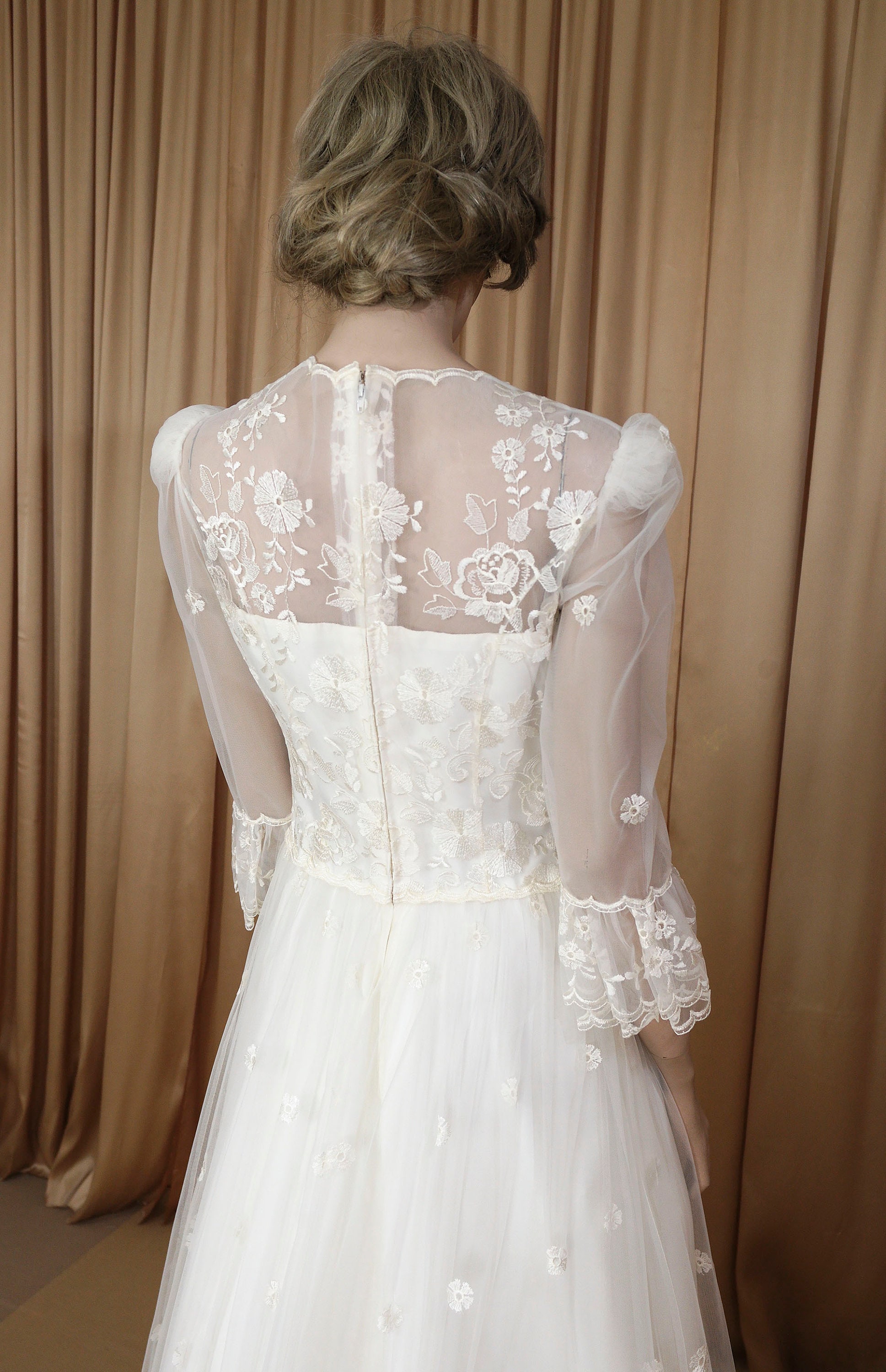 long sleeve 90s wedding dress 80s 90s Vintage Wedding Dress Two Piece Gown Size 8 Ivory Satin Lace Long  Sleeve