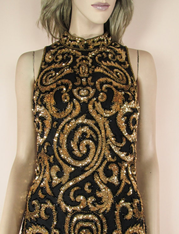 Vintage 80s Sequin Cocktail Dress: Black & Gold Party Dress - Etsy