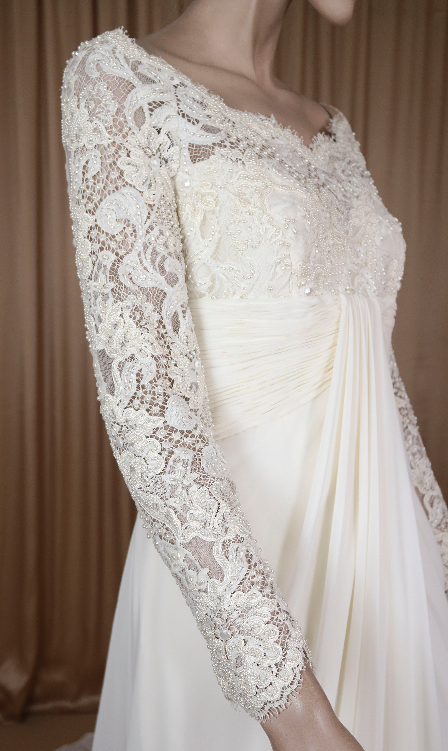 90s Vintage Lace Wedding Dress: Long Sleeve Empire Bridal Gown - Etsy