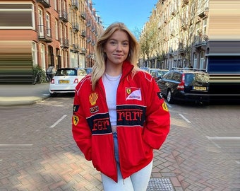 Blouson de course rétro Formule 1, Blouson de pilotage, Blouson de course, Blouson oversize, Blouson brodé, Blouson de course Ferrari, Cadeau d'anniversaire