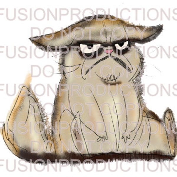 Angry Grumpy Cat Grey and Brown mad cat unhappy fat cat png clipart image can be used on a tumbler cup mug clothing