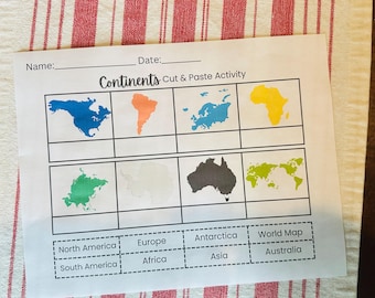 Continents of the World | Cut and Paste Geography Sorting Activity