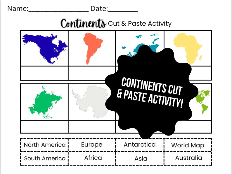 Continents of the World | Cut and Paste Geography Sorting Activity - Etsy