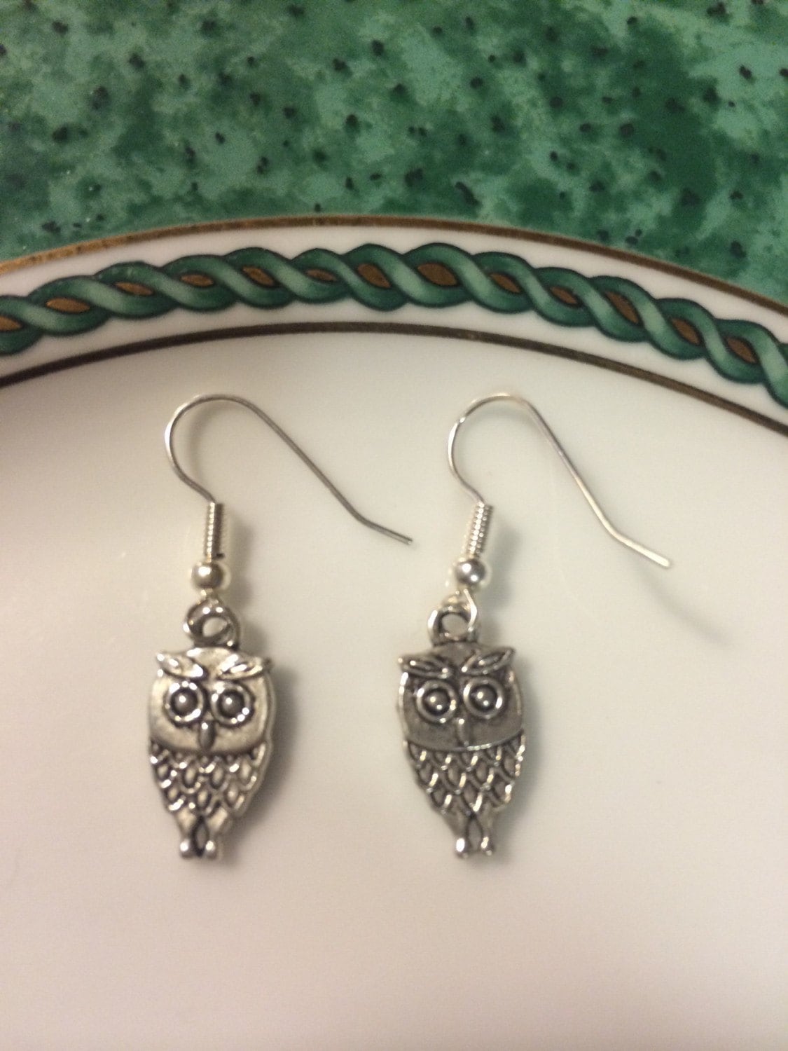 Handmade Statement Silver Owl Animal Bird Charm Dangle Earrings