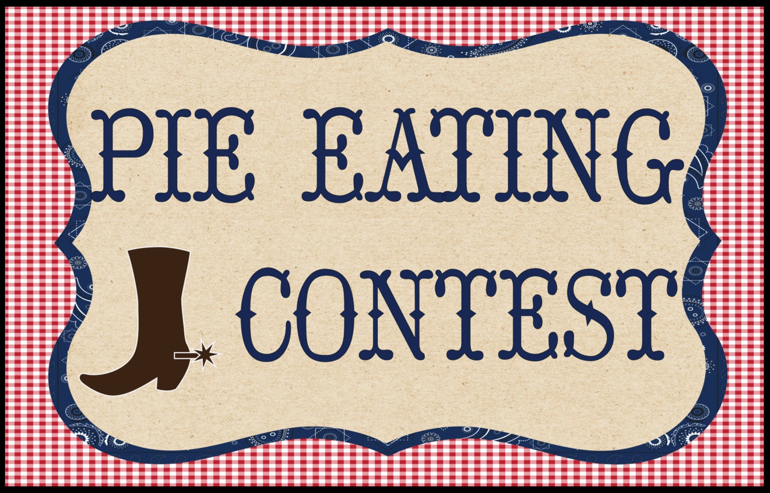 Pie Eating Contest Sign for a Hoe Down or Western Party Etsy