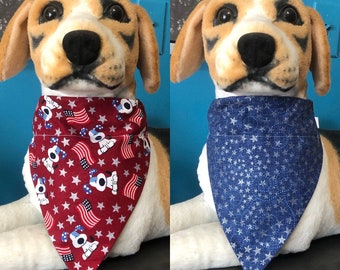 Reversible Over The Collar Pet Bandana Patriotic Dogs Flags and Stars slide on