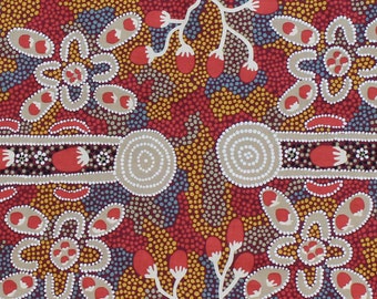GATHERING BUSH TOMATO RED Australian Aboriginal Fabric by FQ or 25cm