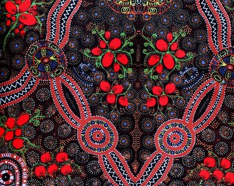 GATHERING BUSH TOMATO RED Australian Aboriginal Fabric by FQ or 25cm