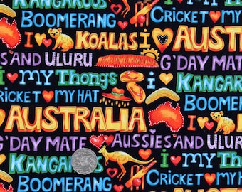 Australian Themed Quilting Fabric - AUSTRALIAN ICONS - sold by 1/4 metre or Fat Quarter